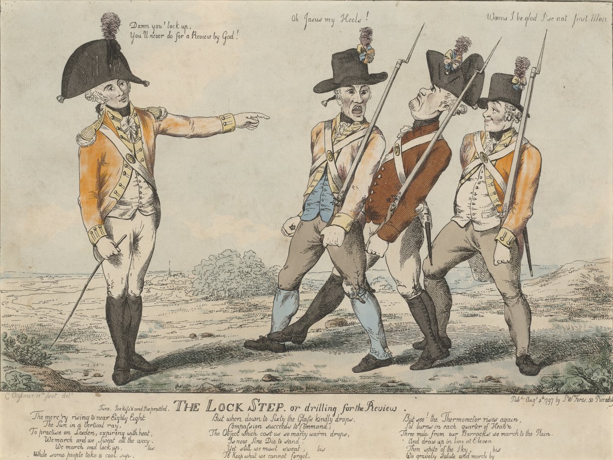 Lukitusaskel tai Poraus katsaukseen, 1797 (värillinen etsaus) tekijältä Charles Aylmer