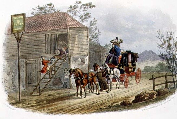 "A Lazy Horsekeeper for the Mail", kaiverrus R.G. Reeve (fl.1811-37) pub. Kirjailija: Thomas McLean tekijältä Charles B. (after) Newhouse