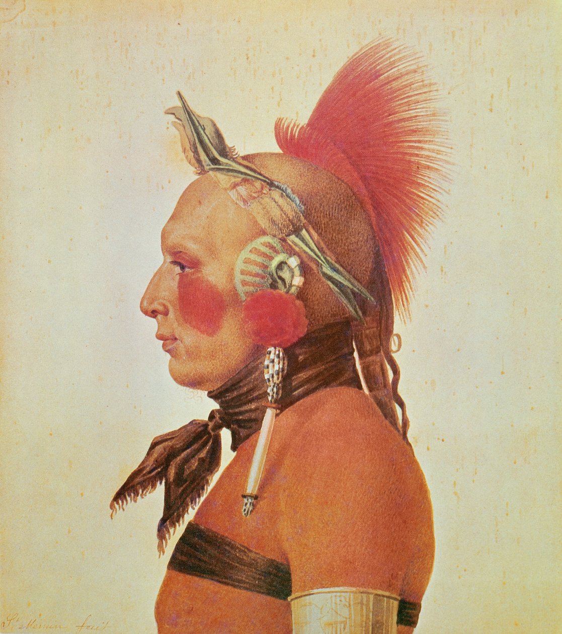 Osage Warrior, n. 1804 (väri litho) tekijältä Charles Balthazar Julien Févret de Saint Mémin