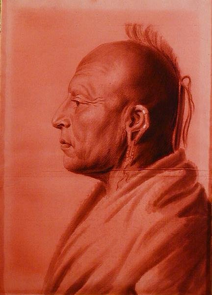 Cachasunglia, Osage Warrior (kynä ja hiili paperilla) tekijältä Charles Balthazar Julien Févret de Saint Mémin