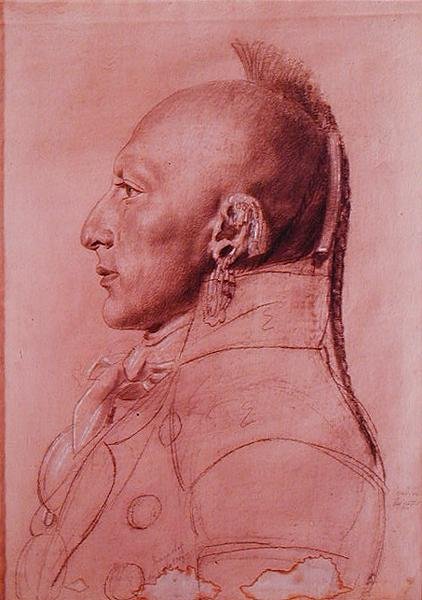 Pikku Osageen päällikön muotokuva, n. 1807 (kynä paperilla) tekijältä Charles Balthazar Julien Févret de Saint Mémin