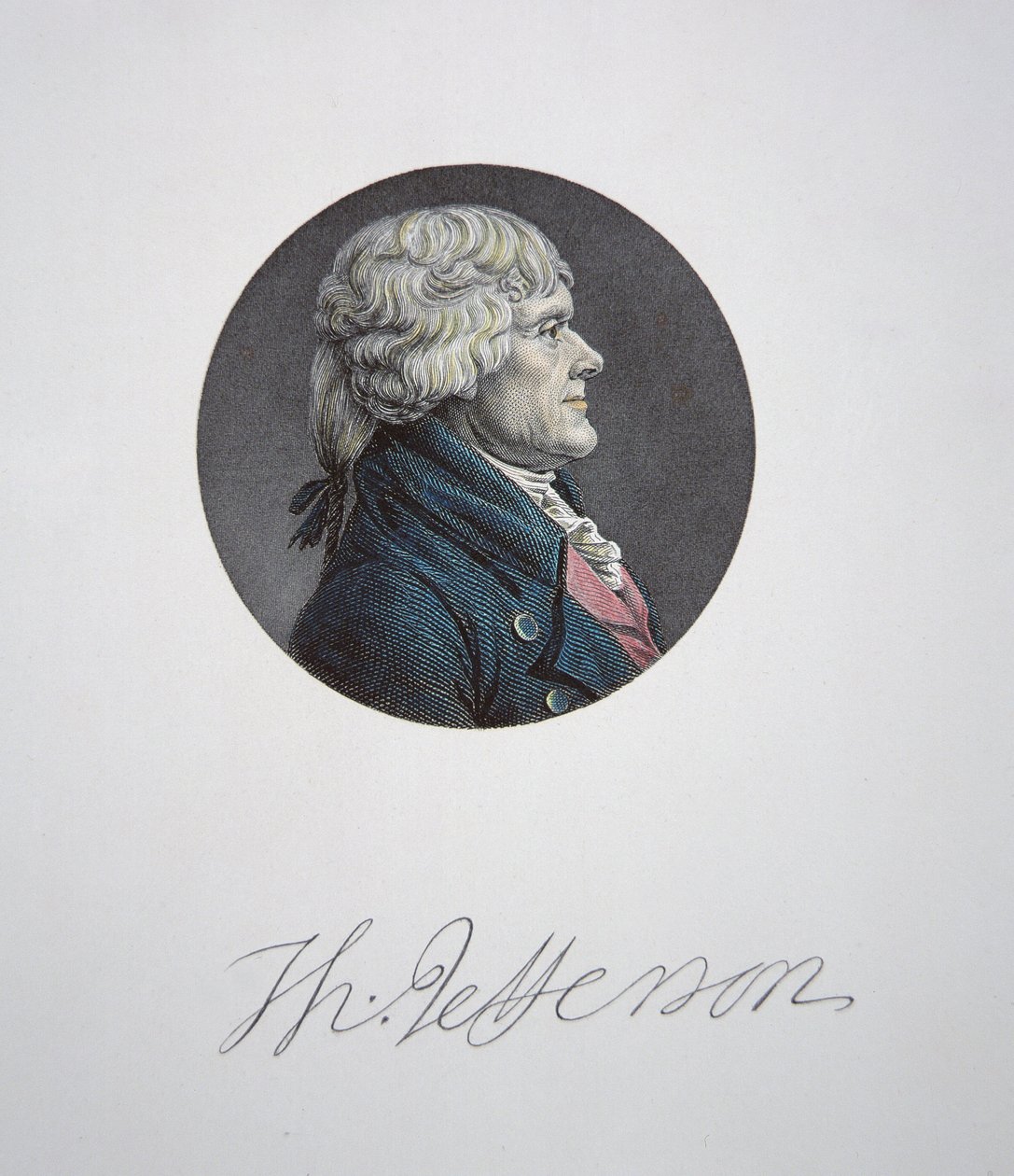 Thomas Jefferson (1743-1826) (värikaiverrus) tekijältä Charles Balthazar Julien Févret de Saint Mémin