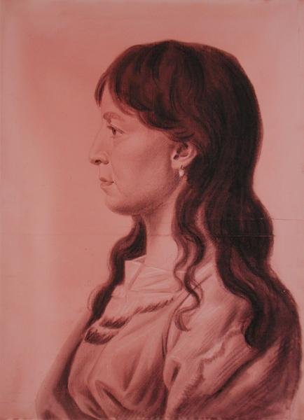 Keltainen maissi, Missourin Iowasin intialainen tyttö (lyijykynä ja puuhiili paperilla) tekijältä Charles Balthazar Julien Févret de Saint Mémin