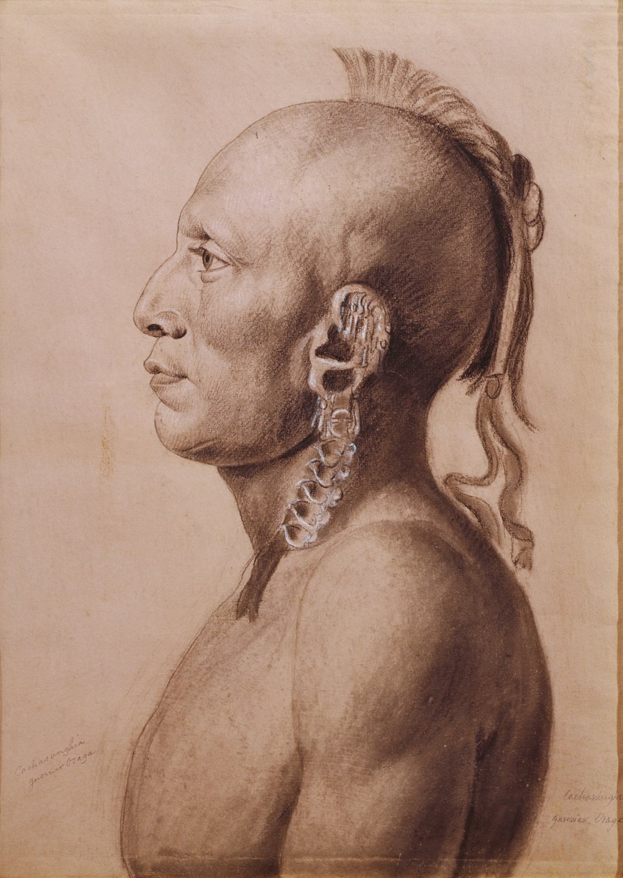 Cachasunghia, Osage Warrior, 1806 (kynä ja puuhiili paperilla) tekijältä Charles Balthazar Julien Févret de Saint Mémin