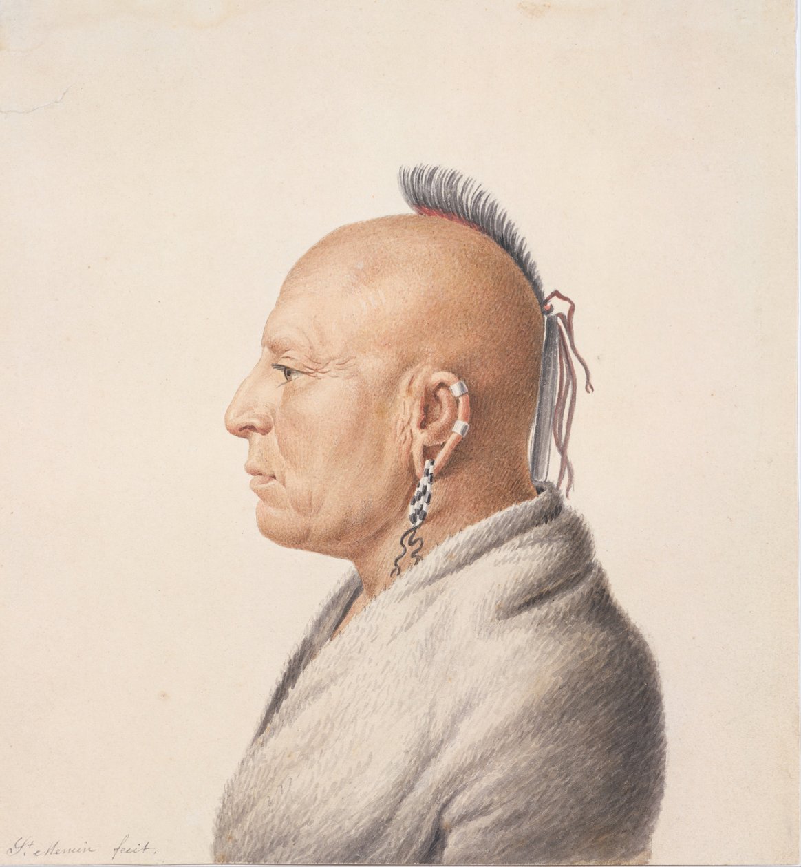 Osage Warrior, 1805-7. tekijältä Charles Balthazar Julien Févret de Saint Mémin