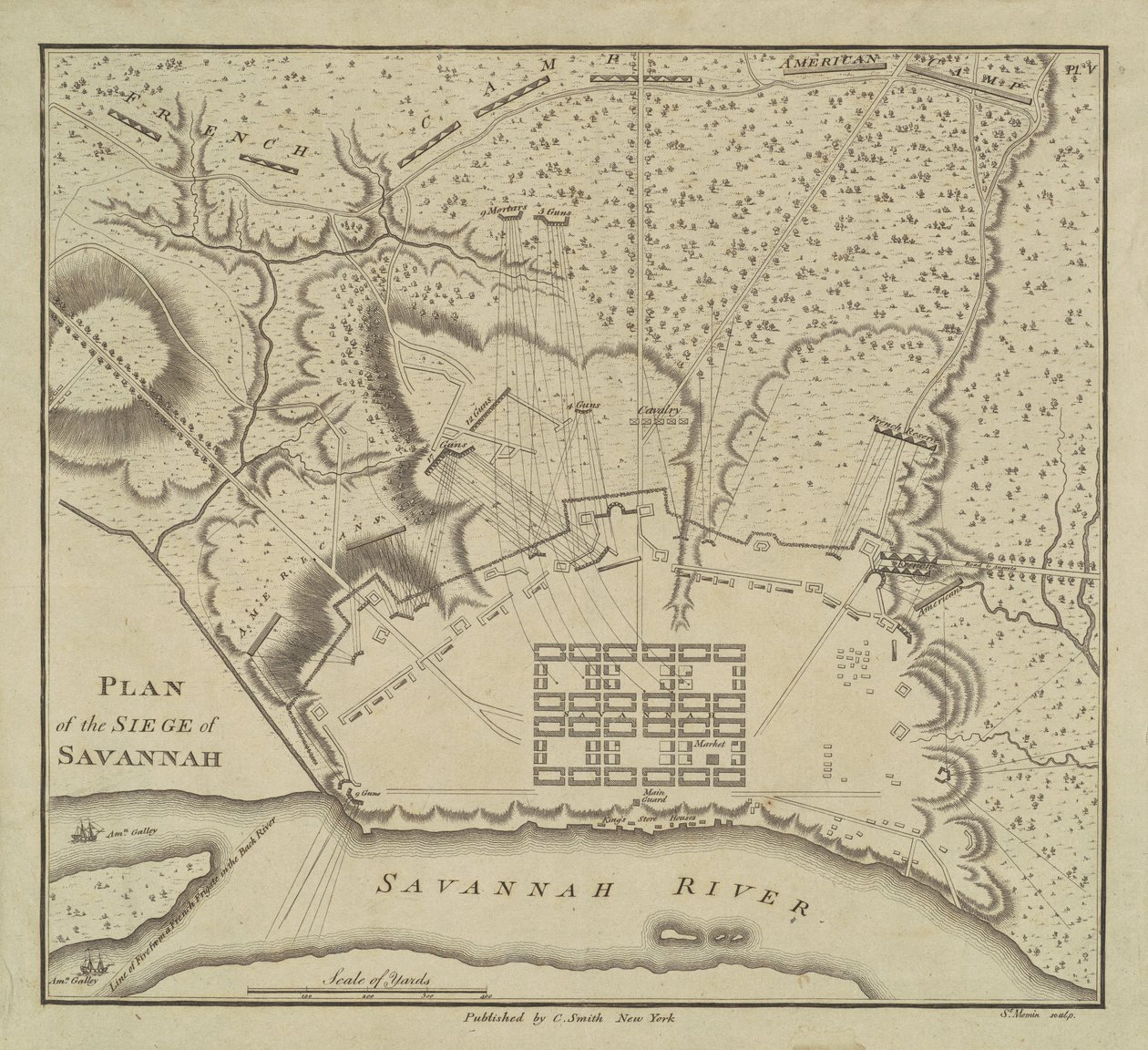 Savannan piirityksen suunnitelma, 1796. tekijältä Charles Balthazar Julien Févret de Saint Mémin
