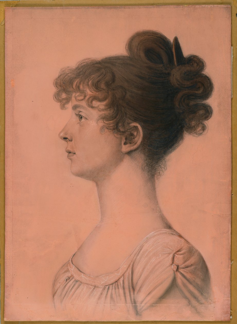 Elizabeth Bland Mayon muotokuva Powhattan Seatista, n. 1808 (hiili, valkoinen liitu ja bistre-pastelliliitu paperilla aluksella) tekijältä Charles Balthazar Julien Févret de Saint Mémin