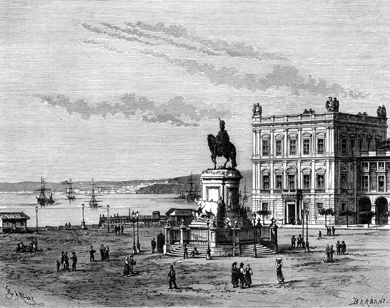 Commerce Square, Lissabon, Portugali, 1800-luku. tekijältä Charles Barbant