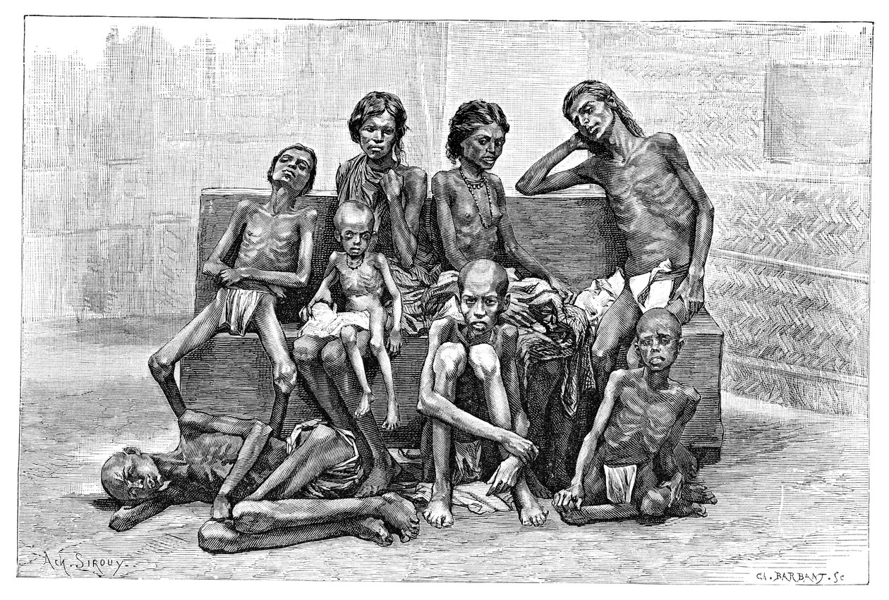 Nälänhädän uhrit, Intia, 1895. tekijältä Charles Barbant