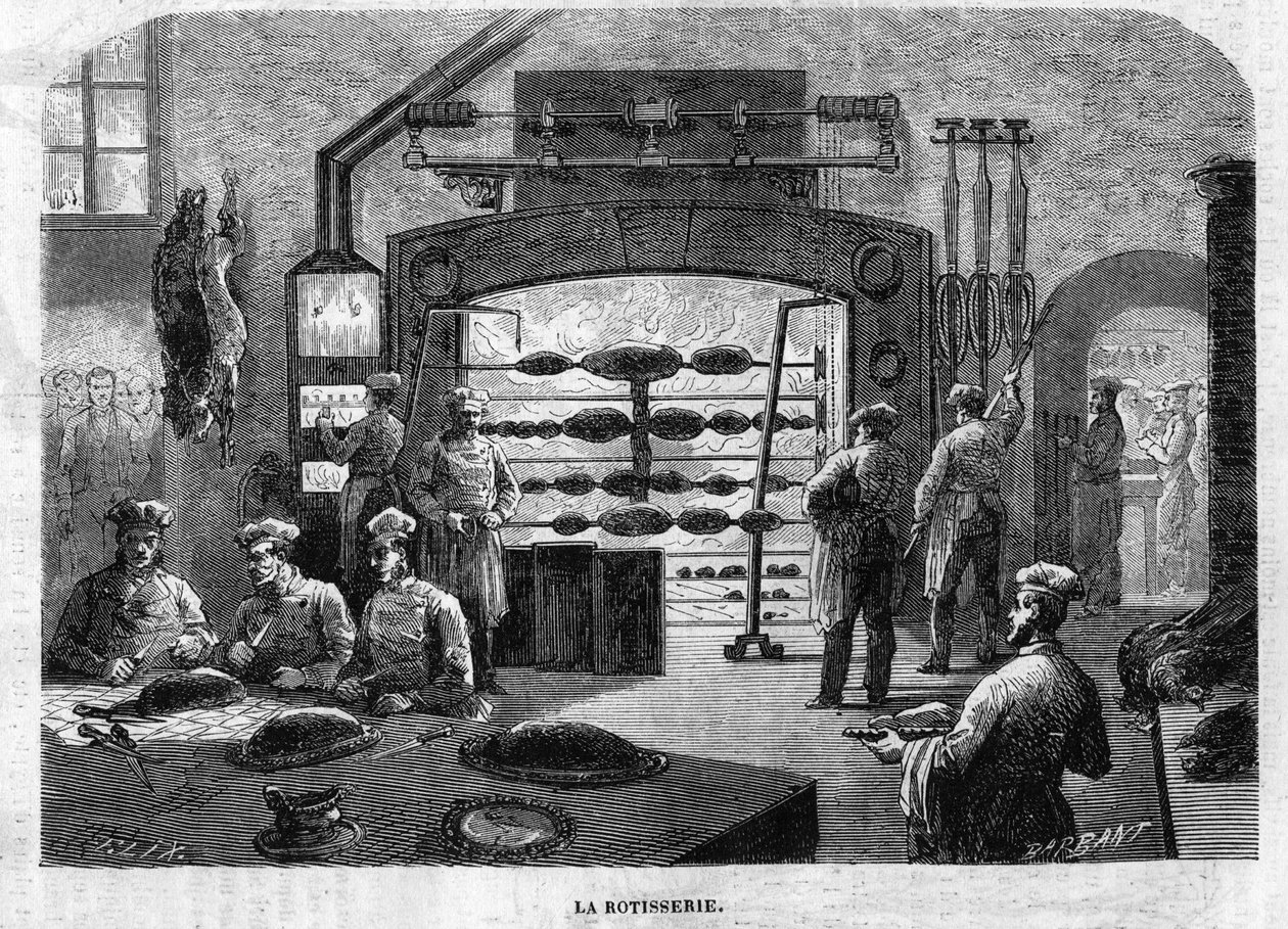 La Rotisserie des cuisines du Palais des Tuileries, vuonna 1864. F. Lixin ja Barbantin kaiverrus Moullinin piirroksesta. tekijältä Charles Barbant