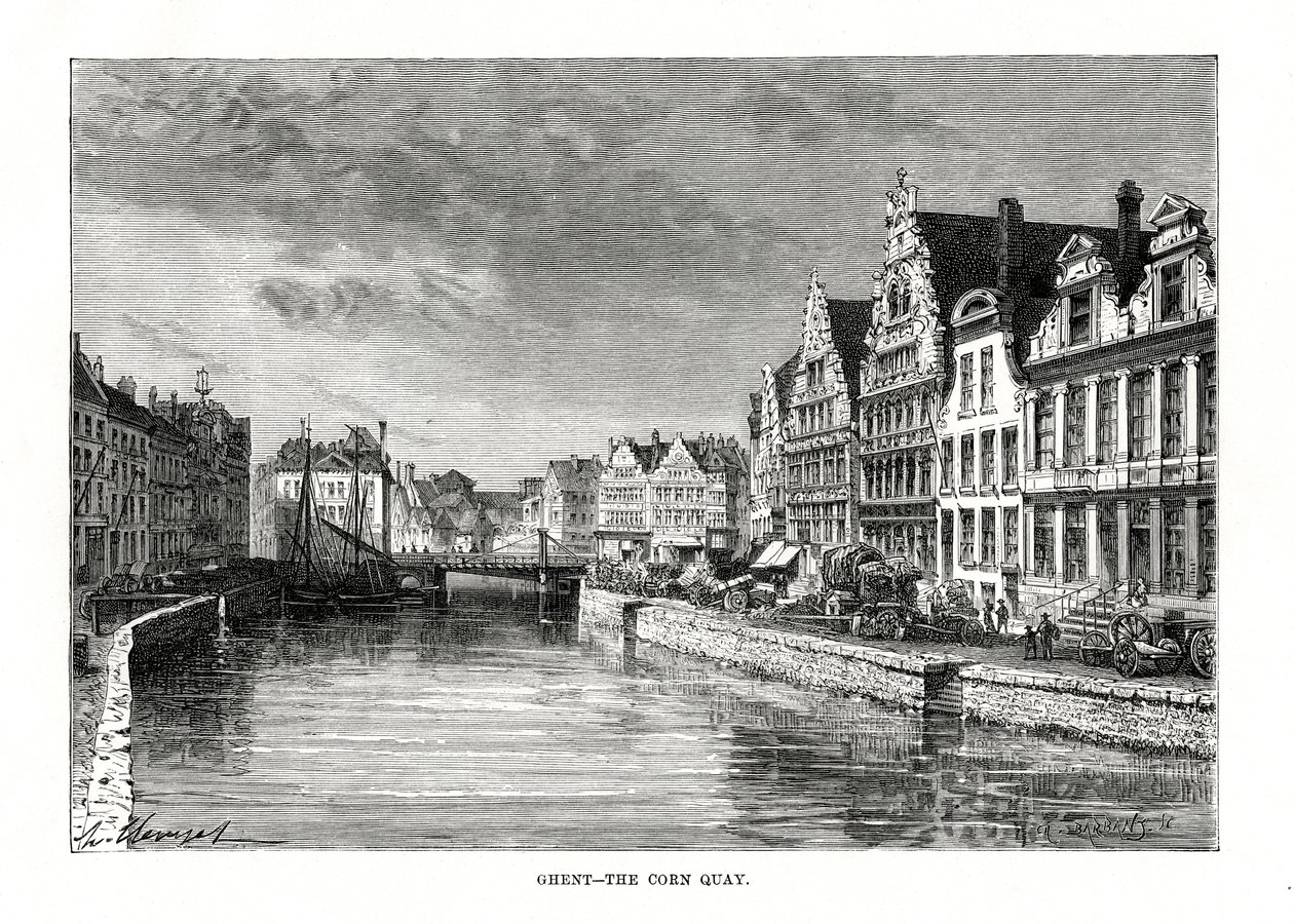 Corn Quay, Gent, Flanderi, Belgia, 1879 tekijältä Charles Barbant