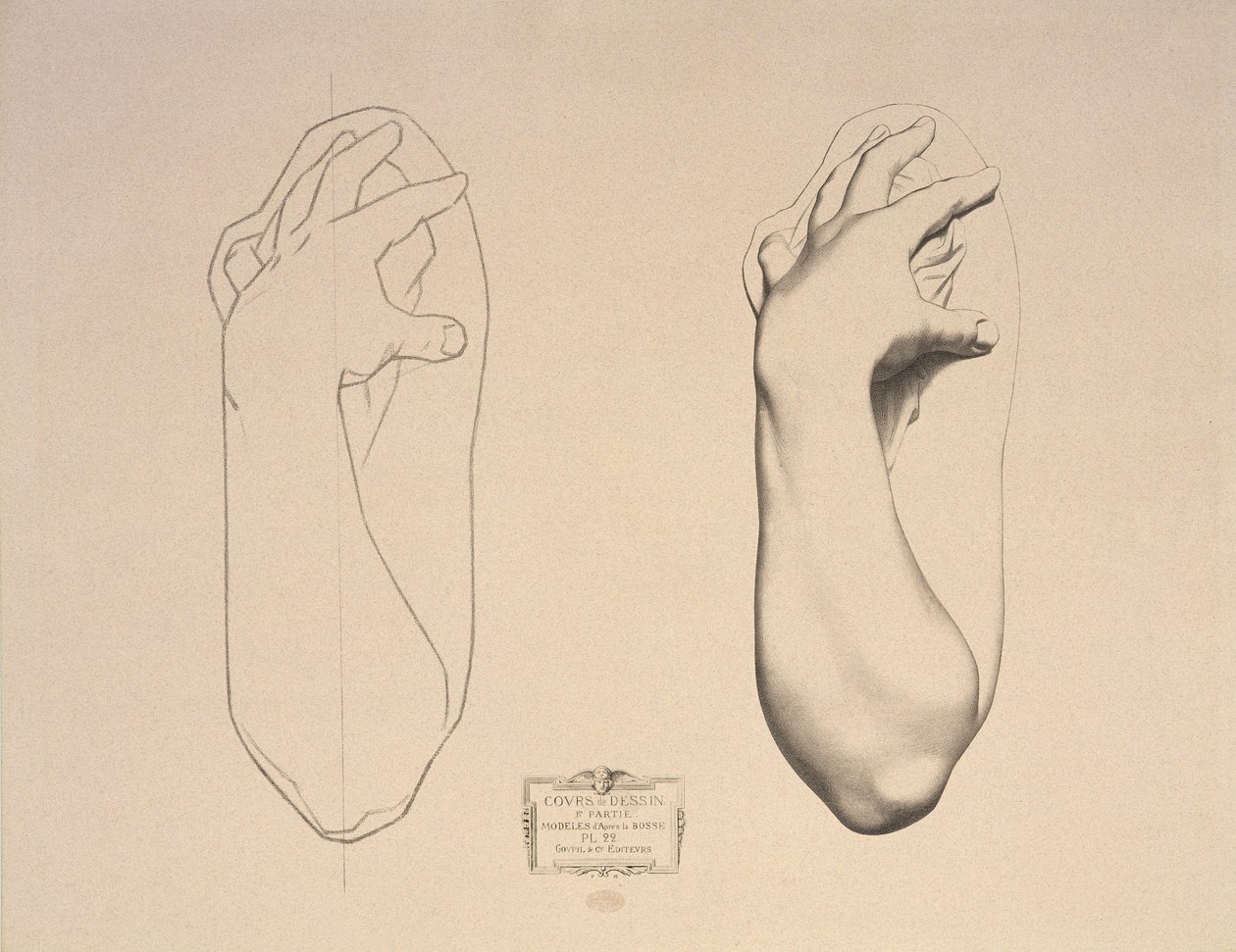 Bent Arm of a Woman, levy 22, Cours de Dessin Volume I, Modeles dapres la bosse, n. 1868 tekijältä Charles Bargue