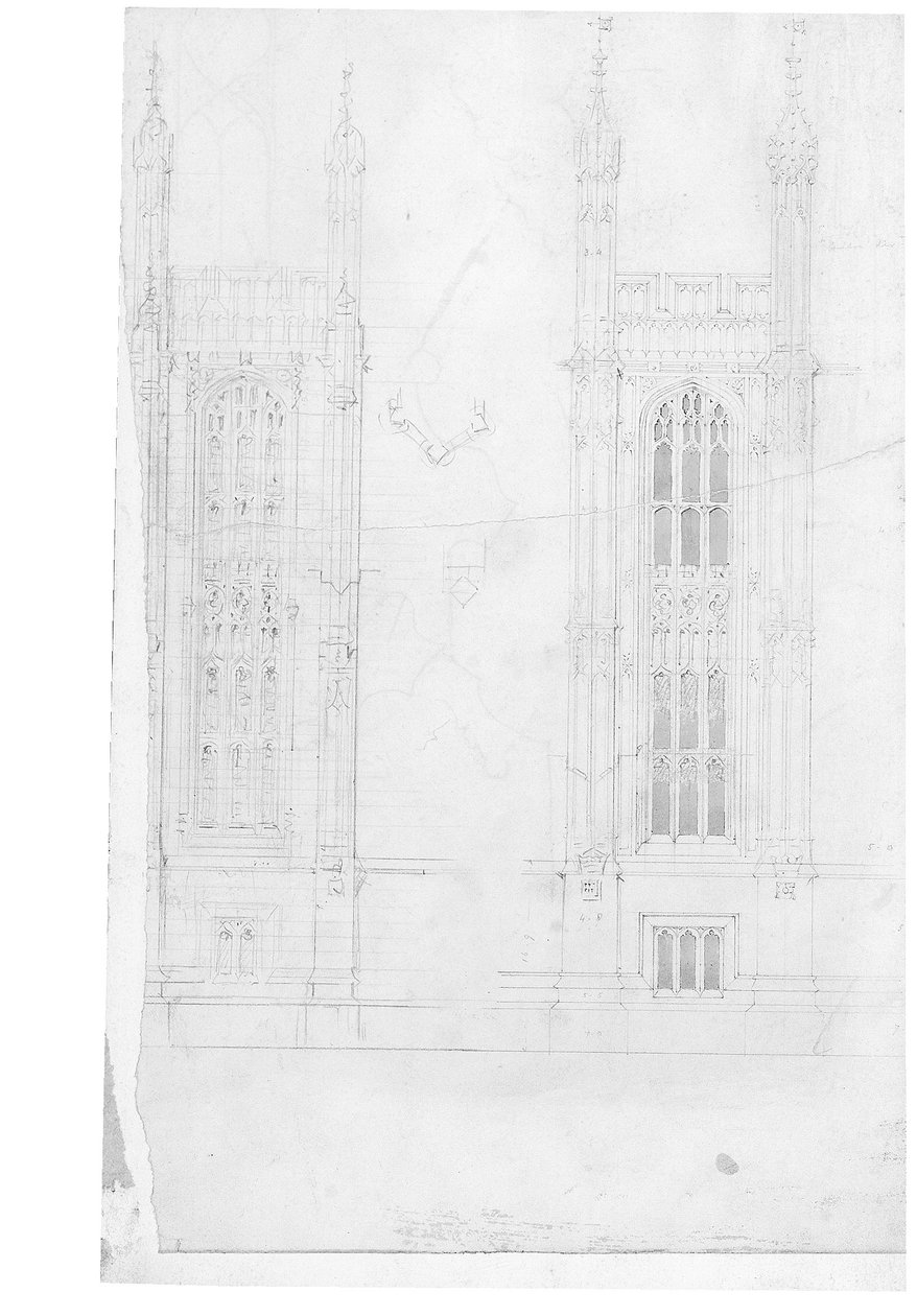 Piirustus parlamenttitalolle, n. 1836-1840 (kynä paperille) tekijältä Charles Barry