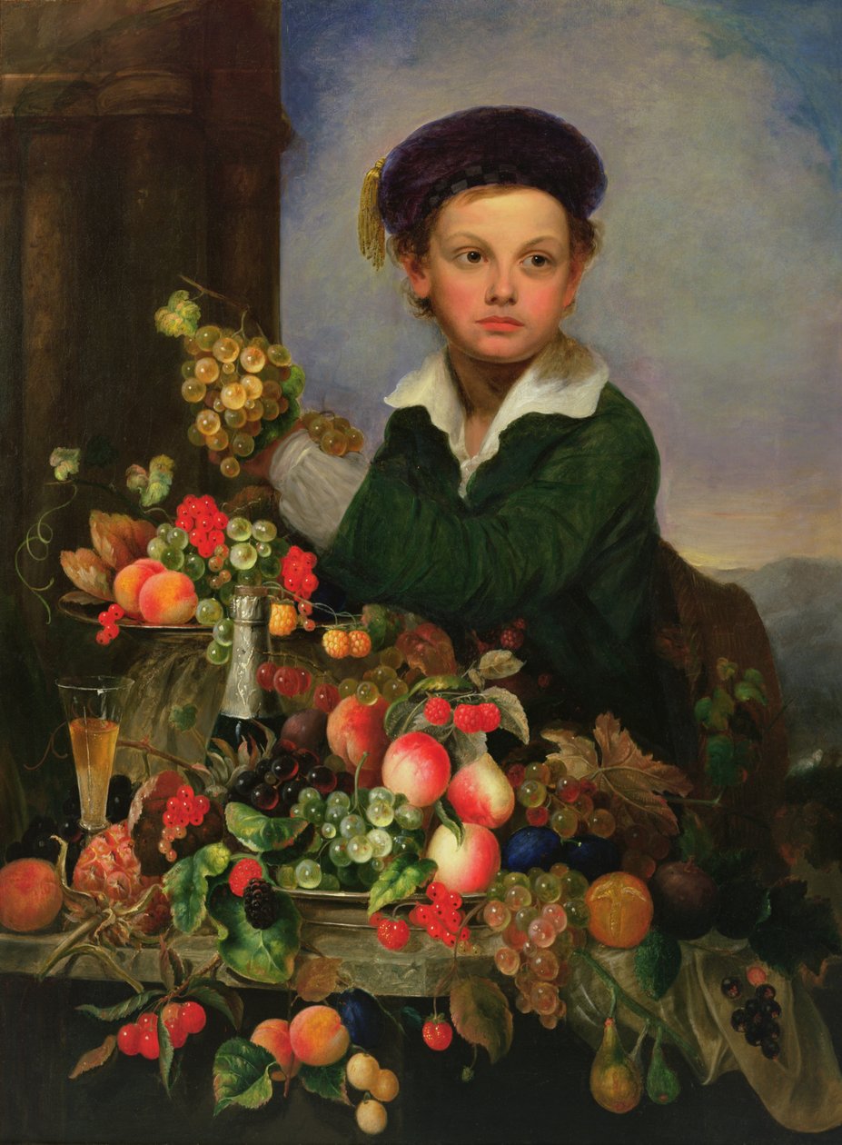 Poika ja asetelma, noin 1855 (öljy kankaalle) tekijältä Charles Baum