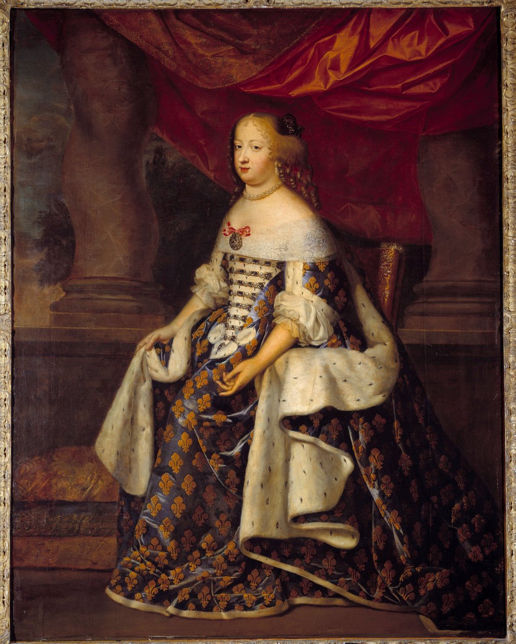 Itävallan Marie Theresen (1638-1683), Ranskan kuningattaren muotokuva Charles Beaubrunin ateljeen maalaus (1604-1692) 1600-luvun su. 1,8 x 1,4 m tekijältä Charles Beaubrun