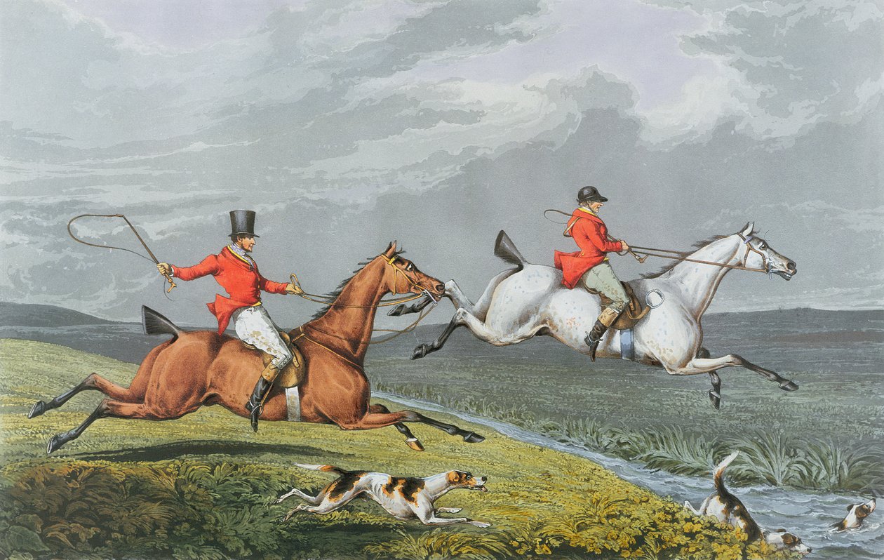 Fox Hunting: Full Cry, 1828 (käsinvärinen akvatinta) tekijältä Charles Bentley