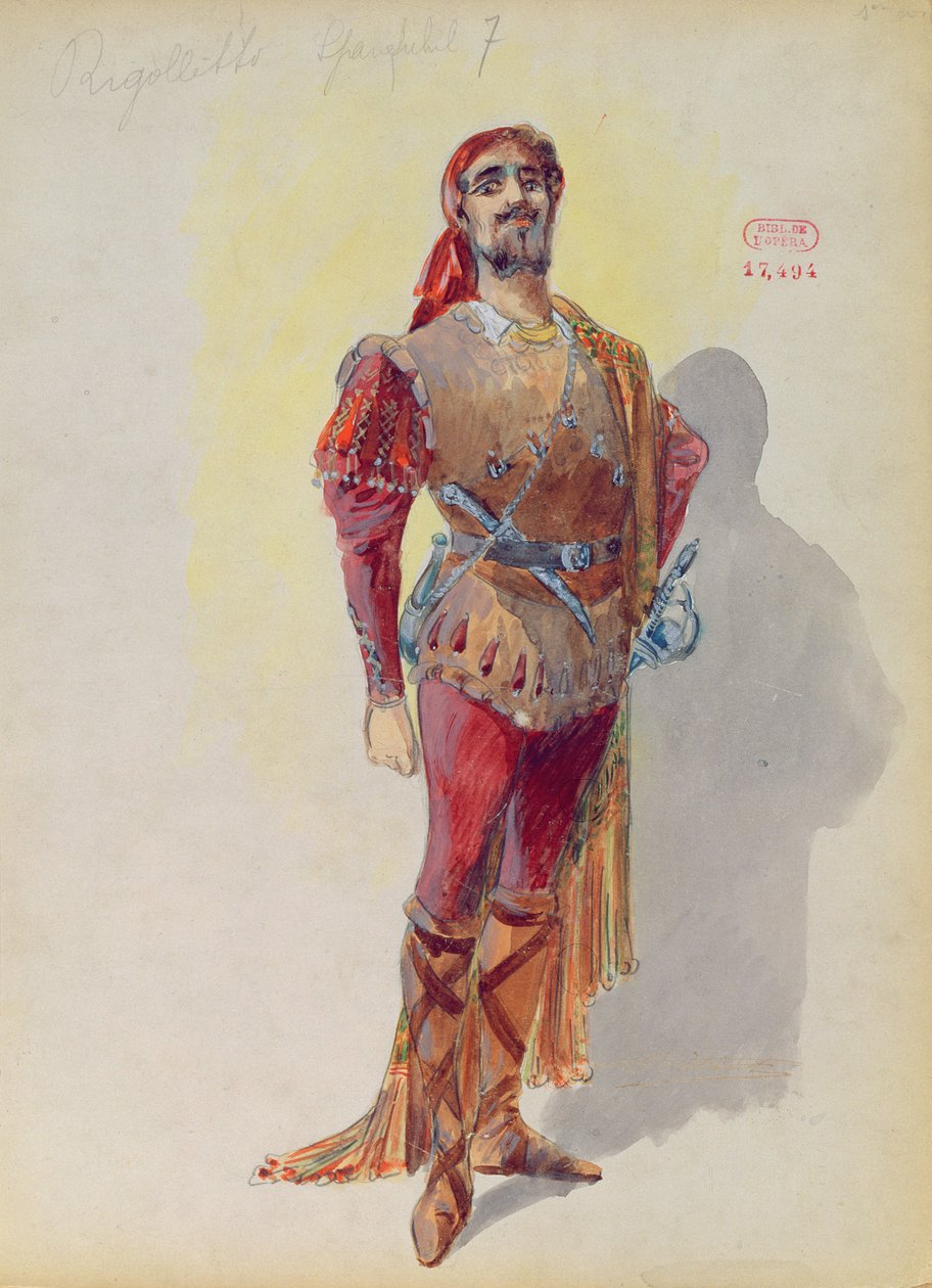 Sparafucile Giuseppe Verdin (1813-1901) Rigolettosta (akvarelli paperille). tekijältä Charles Betout