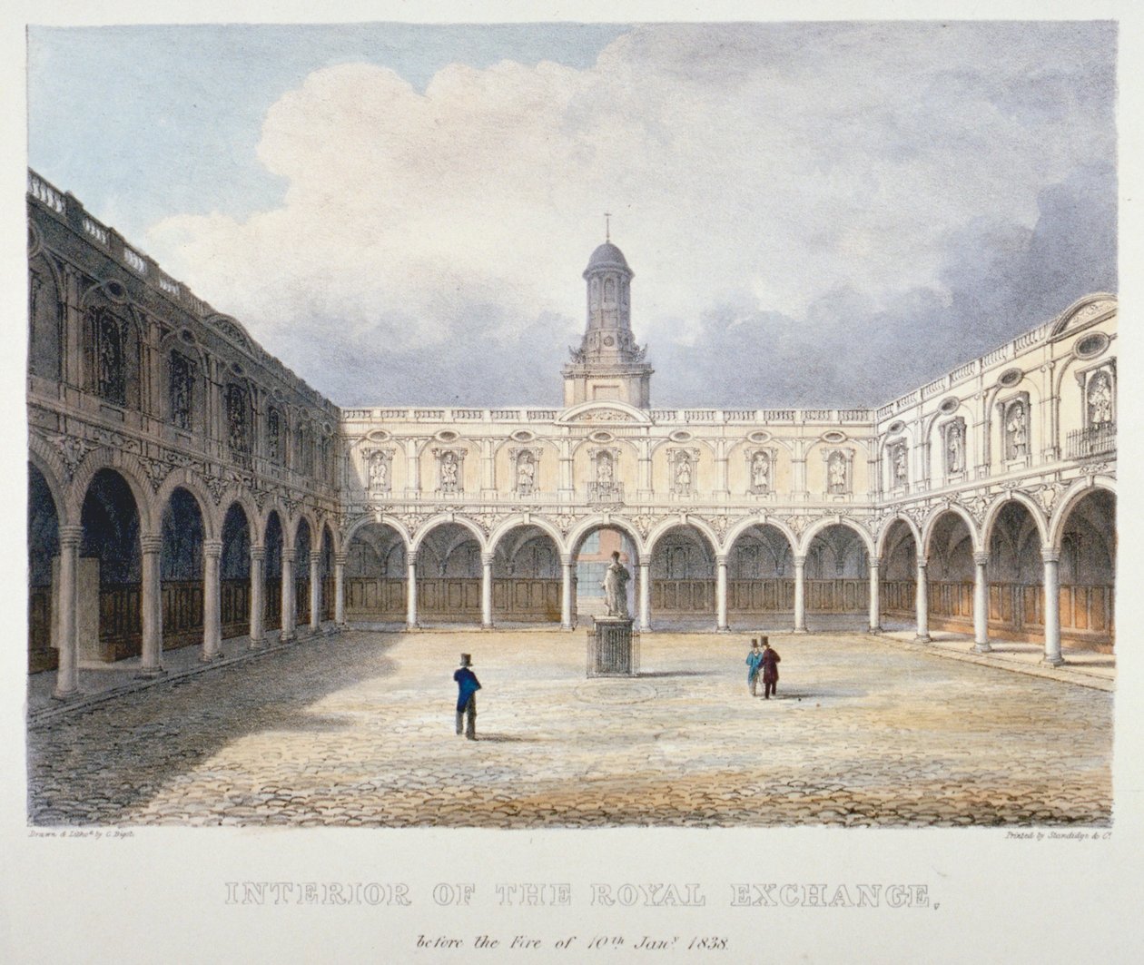 Royal Exchangen piha, Lontoon kaupunki, 1838. tekijältä Charles Bigot