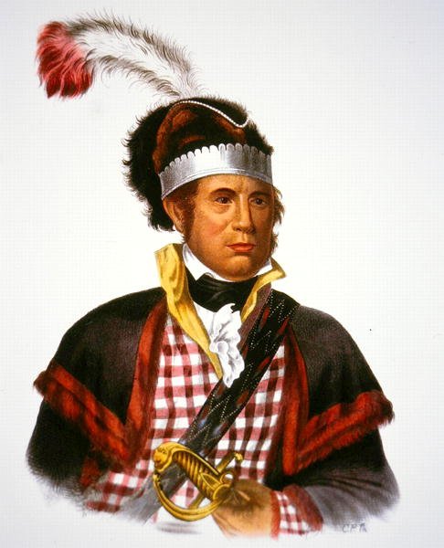 Chief McIntosh, kuvitus teoksesta "The Indian Tribes of North America", Thomas L. McKenney ja James Hall, pub. Kirjailija: John Grant (väri litho) tekijältä Charles Bird (after) King
