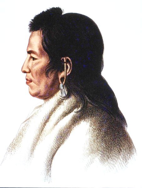 Shahaka (Big White) Mandanin kansan päällikkö (väri litho) tekijältä Charles Bird (after) King
