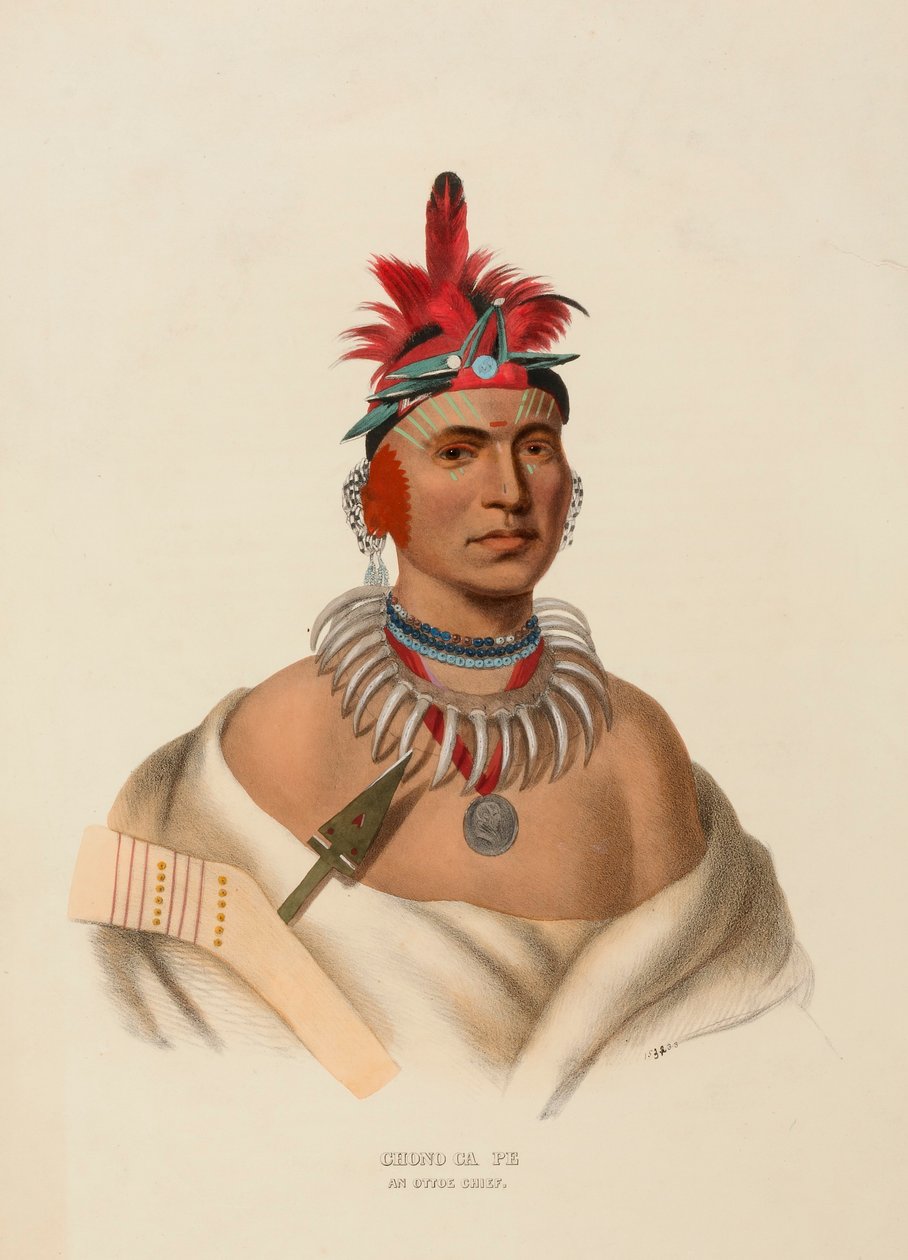 CHONO CA PE. AN OTTOE CHIEF., kirjasta History of the Indian Tribes of North America. tekijältä Charles Bird King
