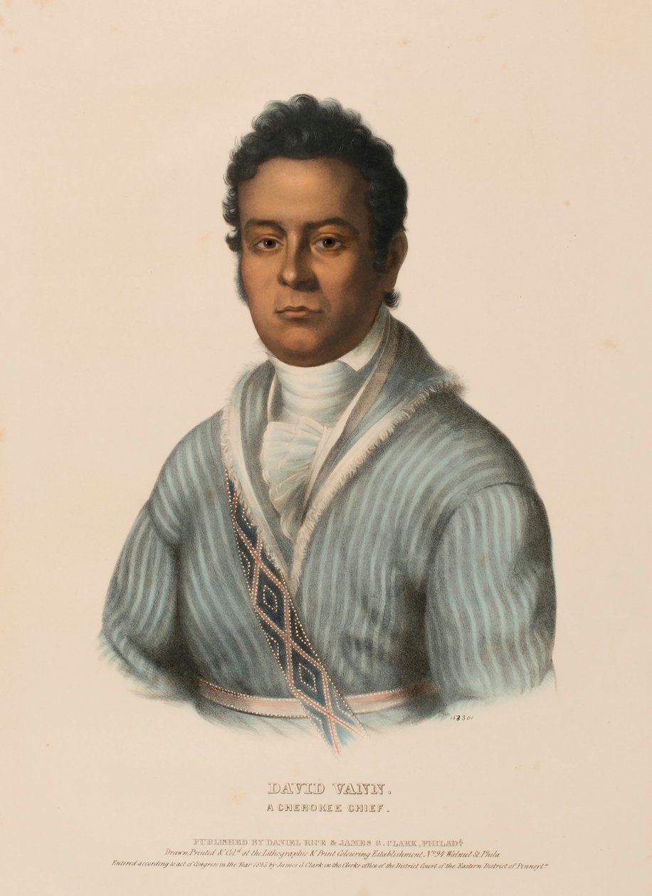 DAVID VANN. A CHEROKEE CHIEF., kirjasta History of the Indian Tribes of North America. tekijältä Charles Bird King