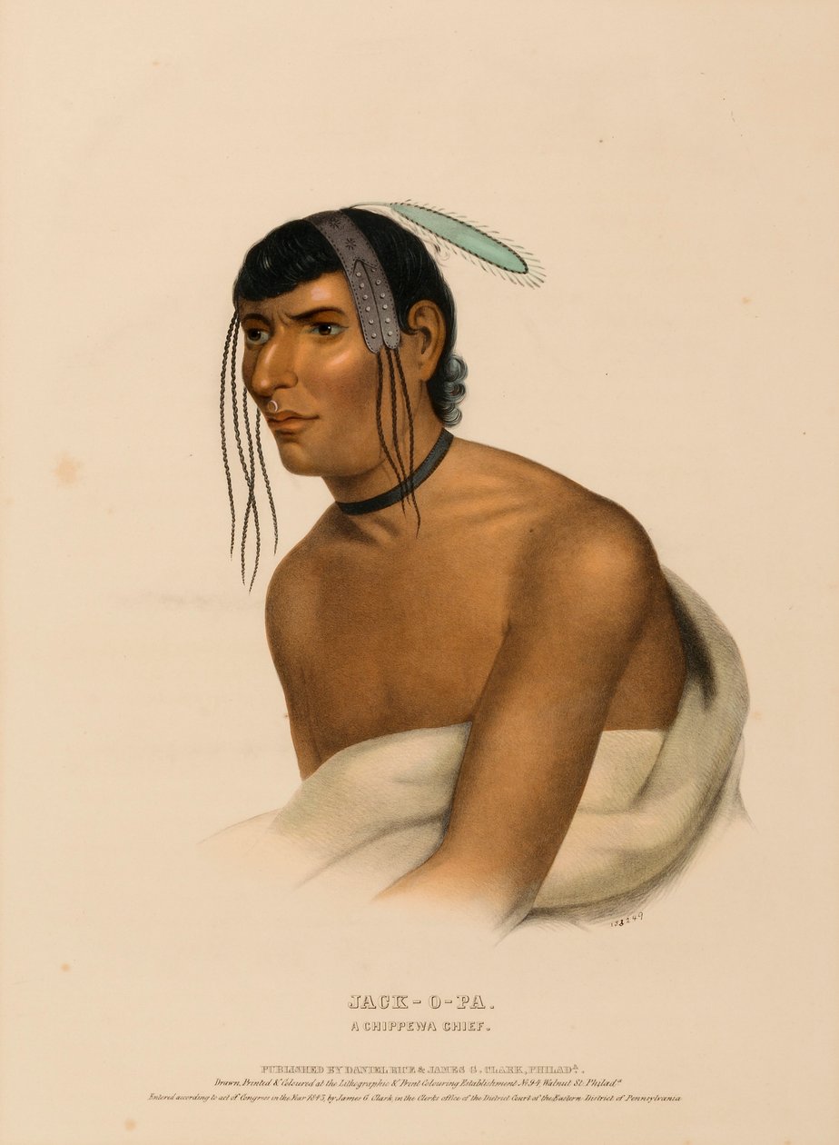 JACK-O-PA. A CHIPPEWA CHIEF., kirjasta History of the Indian Tribes of North America. tekijältä Charles Bird King