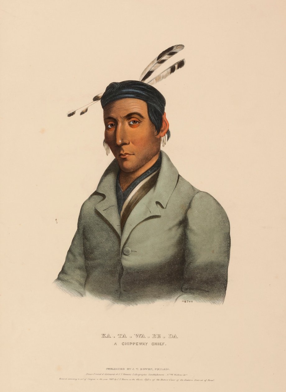 KA-TA-WA-BE-DA. A CHIPPEWAY CHIEF., kirjasta History of the Indian Tribes of North America. tekijältä Charles Bird King
