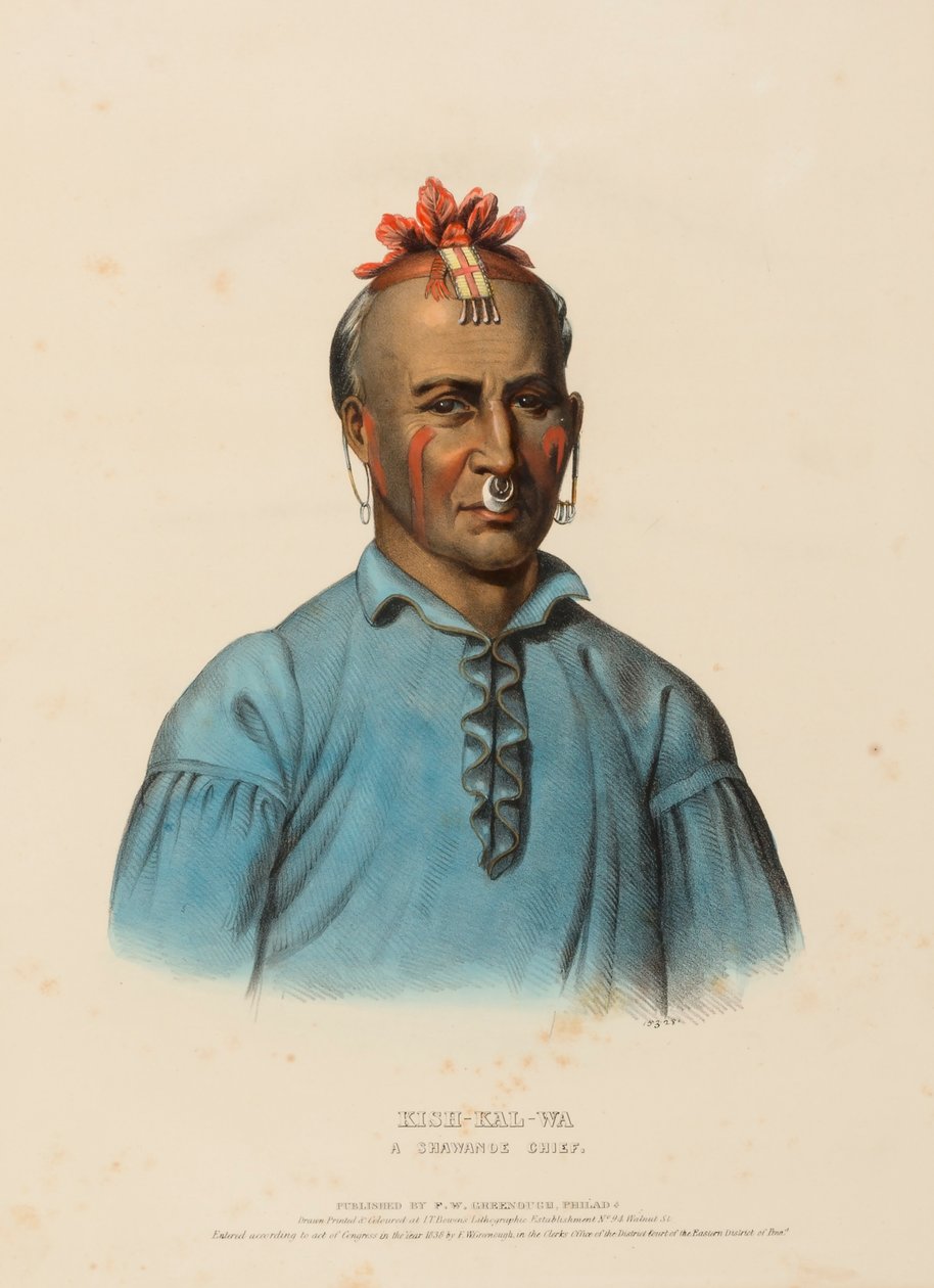 KISH-KAL-WA. A SHAWANOE CHIEF., kirjasta History of the Indian Tribes of North America. tekijältä Charles Bird King