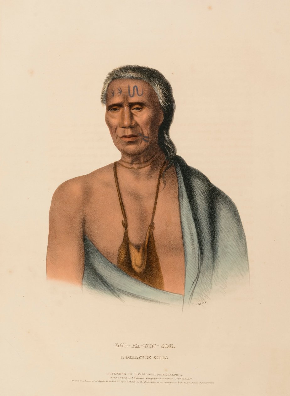 LAP-PA-WIN-SOE. A DELAWARE CHIEF., kirjasta History of the Indian Tribes of North America. tekijältä Charles Bird King