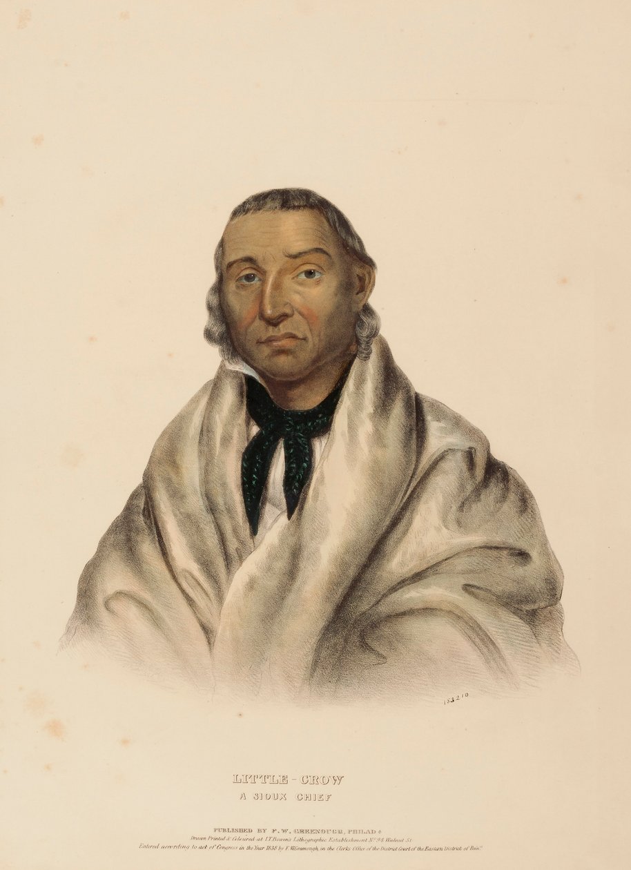 LITTLE CROW. A SIOUX CHIEF, kirjasta History of the Indian Tribes of North America (Pohjois-Amerikan intiaaniheimojen historia). tekijältä Charles Bird King