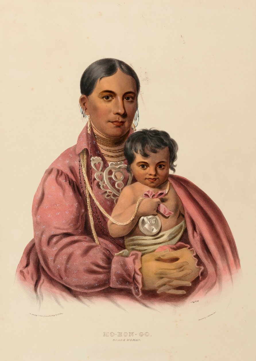 MO-HON-GO. OSAGE WOMAN., kirjasta History of the Indian Tribes of North America. tekijältä Charles Bird King