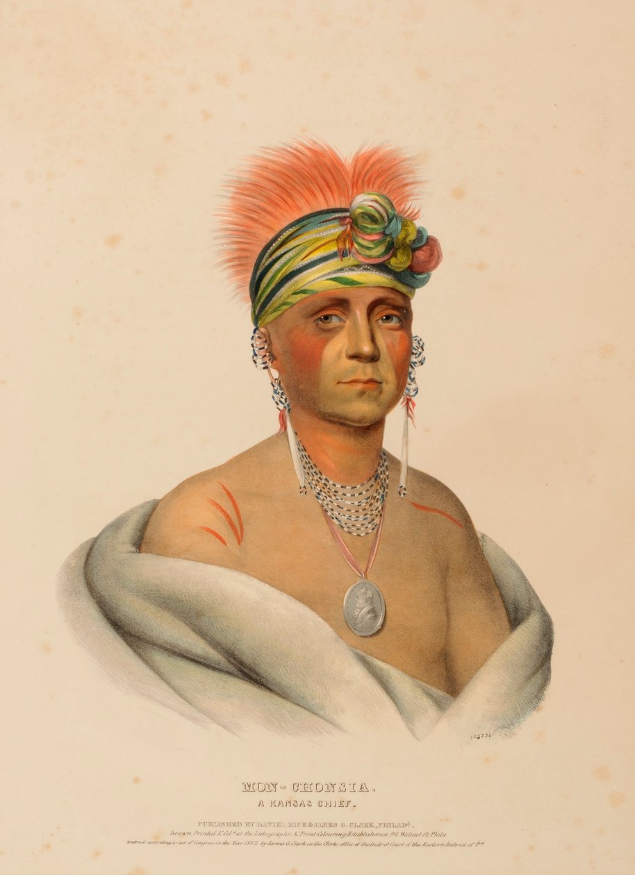 MON-CHONSIA. A KANSAS CHIEF., from History of the Indian Tribes of North America. tekijältä Charles Bird King