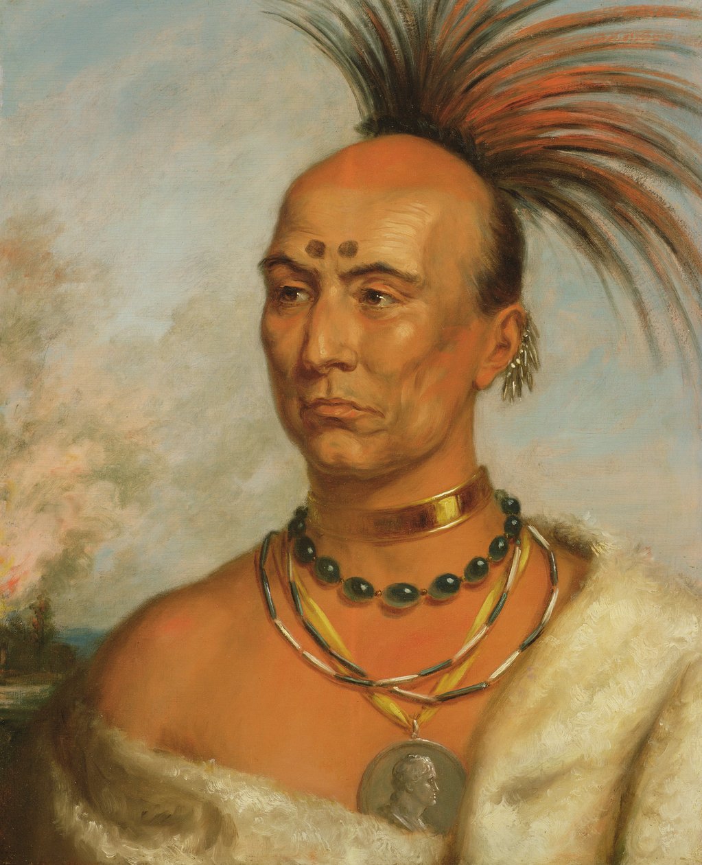 Makataimeshekiakiak (Musta Haukka) n. 1853 tekijältä Charles Bird King