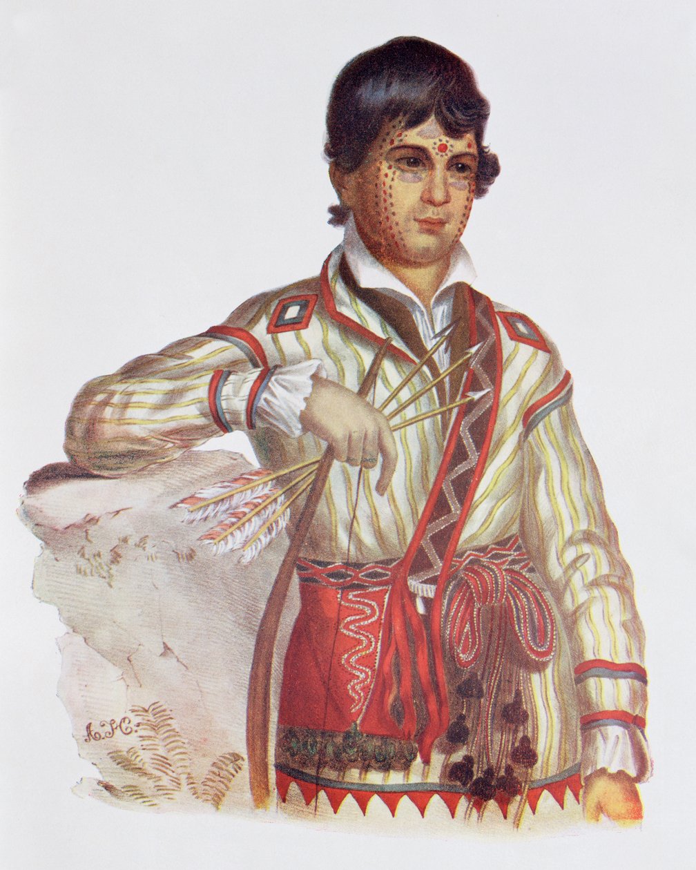 Mistipee, Yholo-Miccon poika, kuvitus teoksesta "The Indian Tribes of North America, Vol.2", Thomas L. McKenney ja James Hall, pub. Kirjailija: John Grant (väri litho) tekijältä Charles Bird King