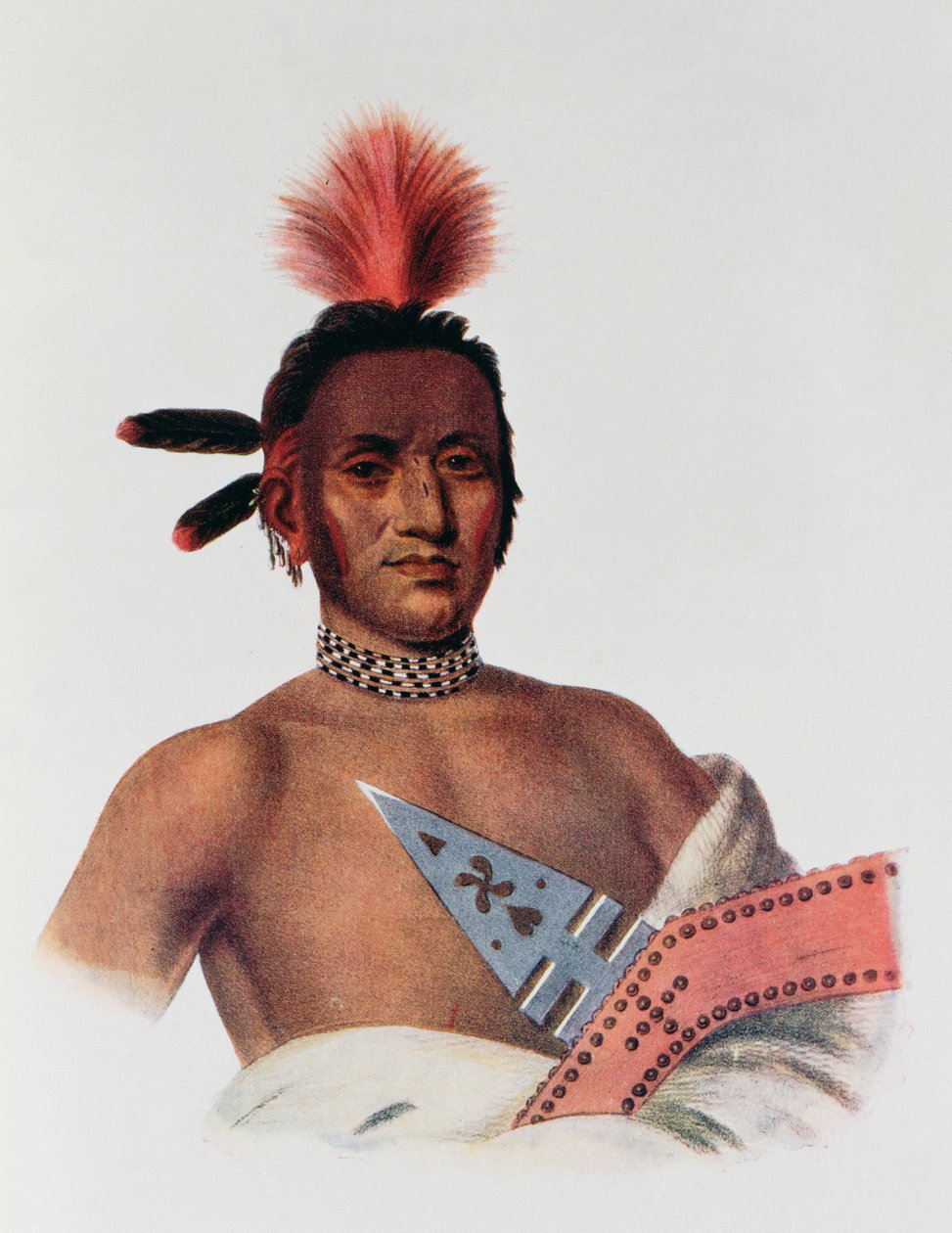 Moa-Na-Hon-Ga tai "Great Walker", Iowan päällikkö, 1824, kuvitus teoksesta "The Indian Tribes of North America, Vol.1", Thomas L. McKenney ja James Hall, pub. kirjoittanut John Grant tekijältä Charles Bird King