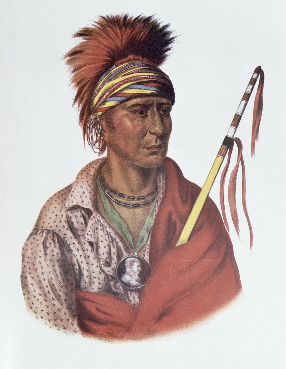 Notchimine or No Heart, Iowan päällikkö, 1837, kuvitus teoksesta "The Indian Tribes of North America, Vol.2", kirjoittaneet THomas L. McKenney ja James Hall, pub. kirjoittanut John Grant tekijältä Charles Bird King