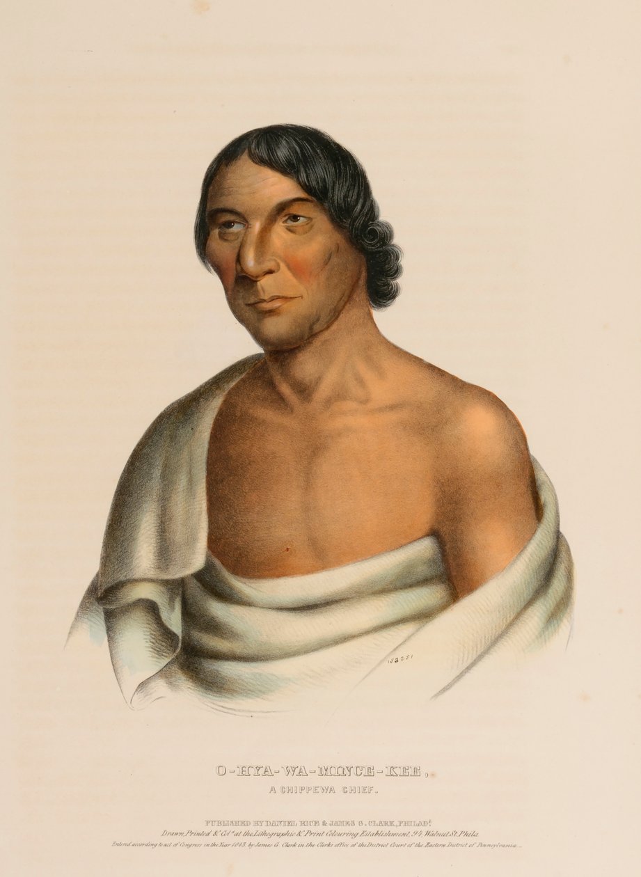 O-HYA-WA-MINCE-KEE, CHIPPEWA CHIEF, Pohjois-Amerikan intiaaniheimojen historiasta. tekijältä Charles Bird King