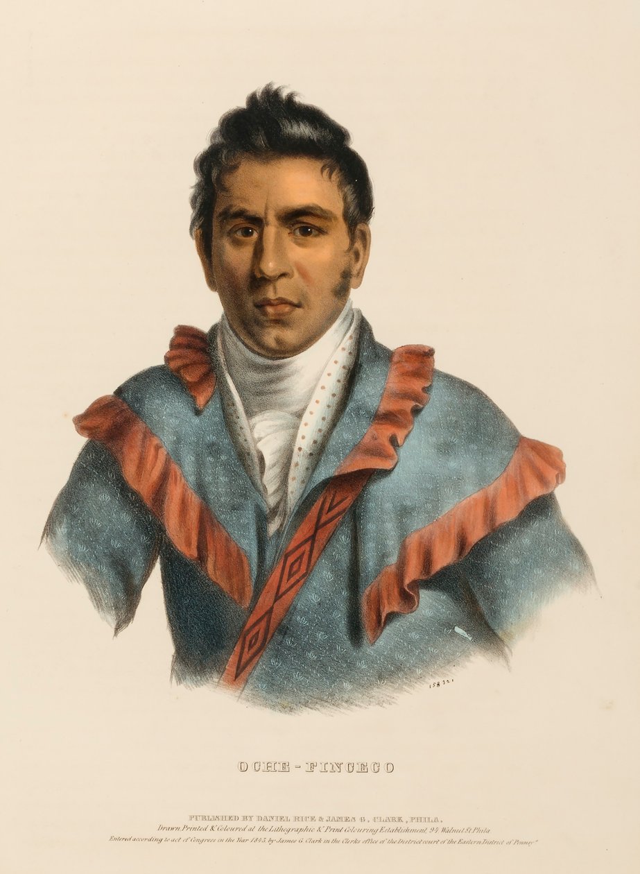 OCHE-FINCECO, kirjasta History of the Indian Tribes of North America (Pohjois-Amerikan intiaaniheimojen historia). tekijältä Charles Bird King