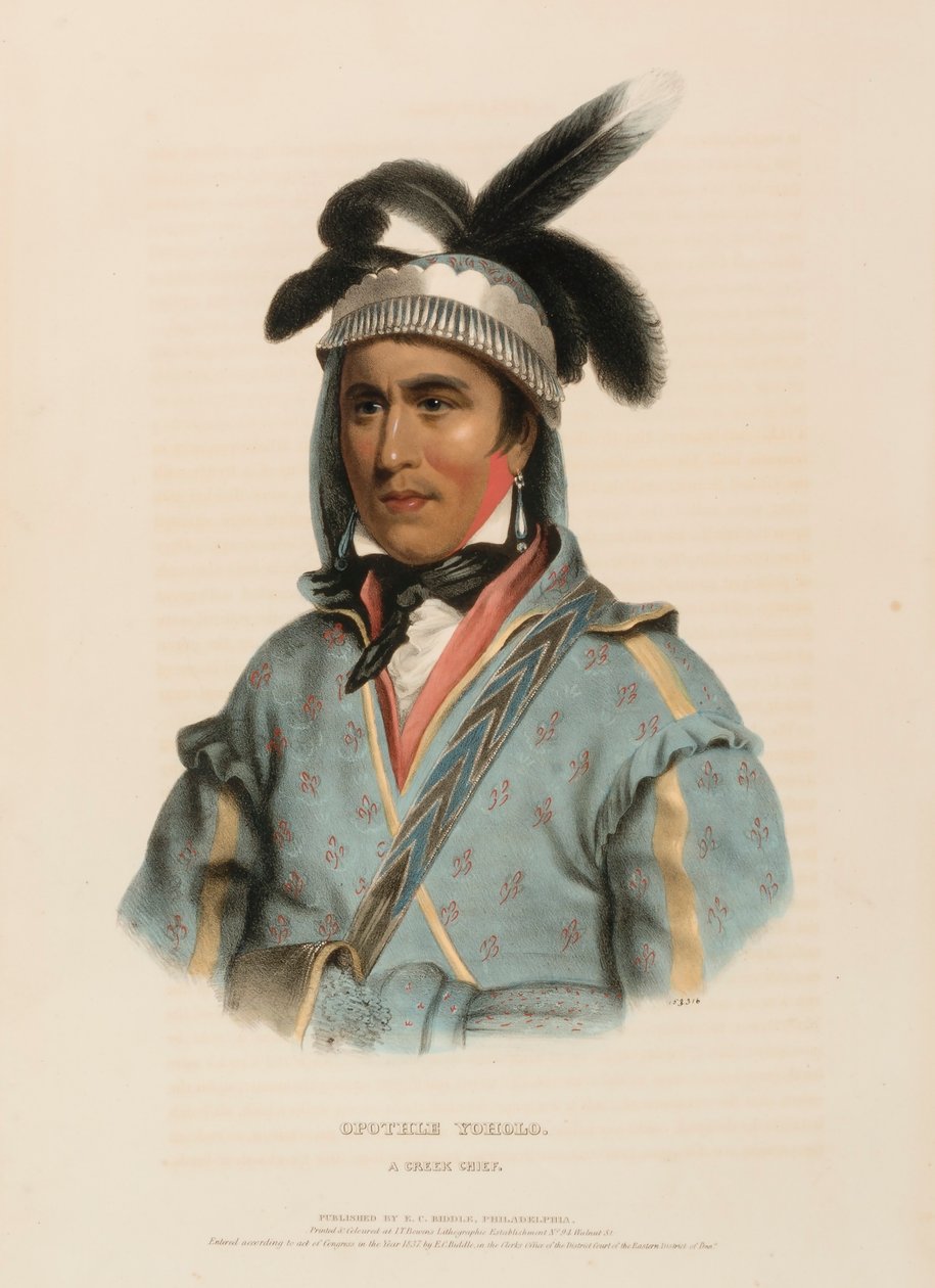 OPOTHLE YOHOLO. A CREEK CHIEF., kirjasta History of the Indian Tribes of North America. tekijältä Charles Bird King