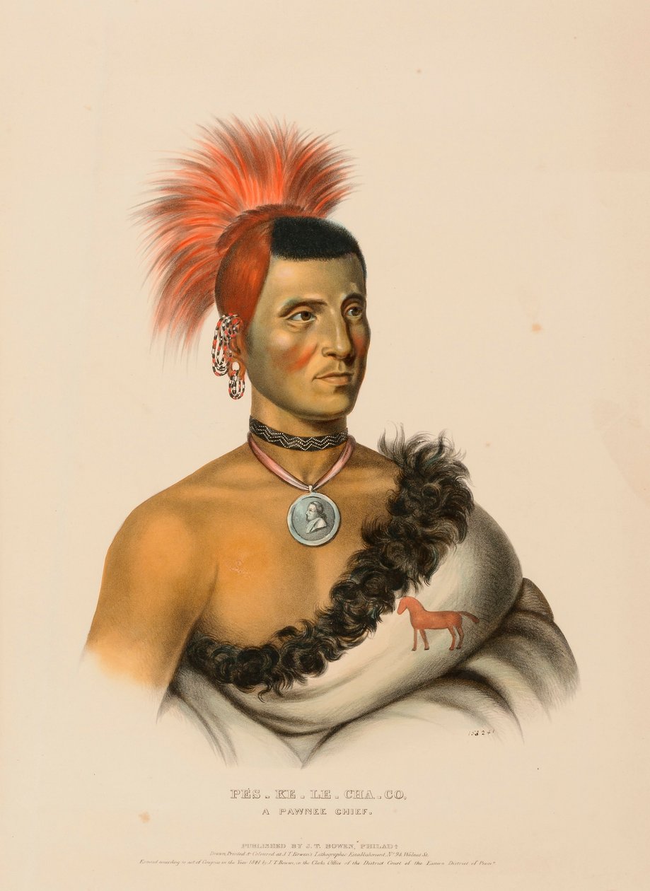 PES-KE-LE-LE-CHA-CO, PAWNEE CHIEF, Pohjois-Amerikan intiaaniheimojen historiasta. tekijältä Charles Bird King