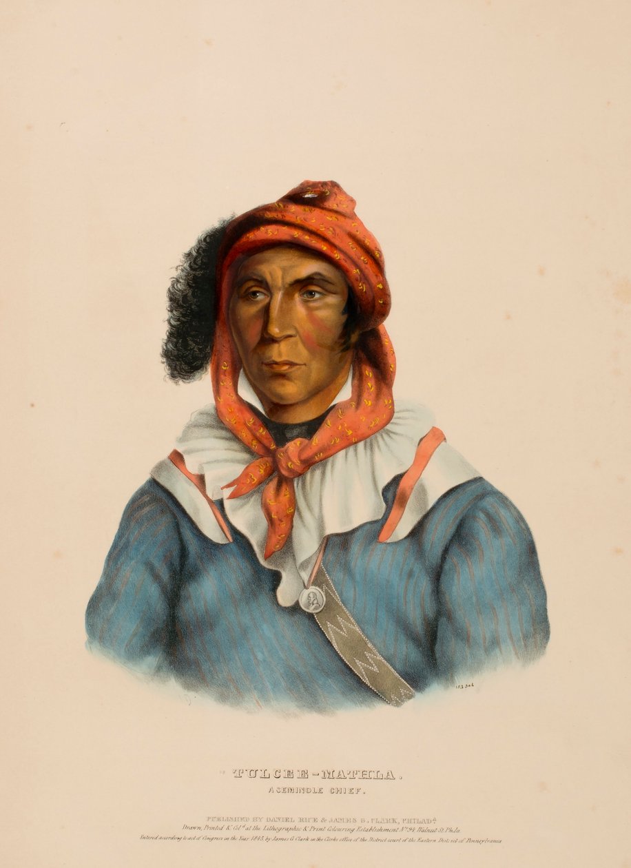 TULCEE-MATHLA. A SEMINOLE CHIEF., kirjasta History of the Indian Tribesof North America. tekijältä Charles Bird King