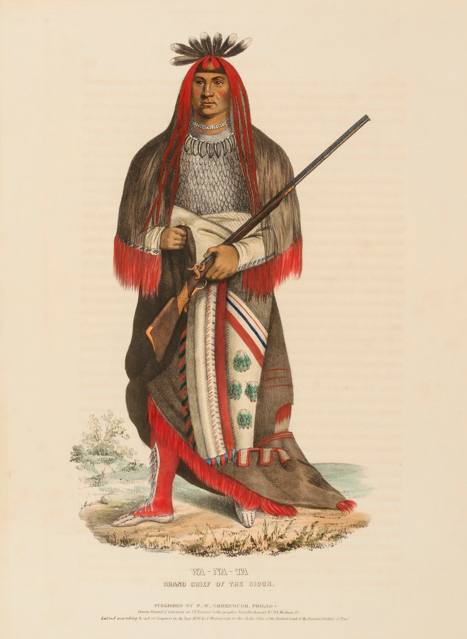 WA-NA-TA. SIOUXIEN GRAND CHIEF, kirjasta History of the Indian Tribes of North America (Pohjois-Amerikan intiaaniheimojen historia). tekijältä Charles Bird King