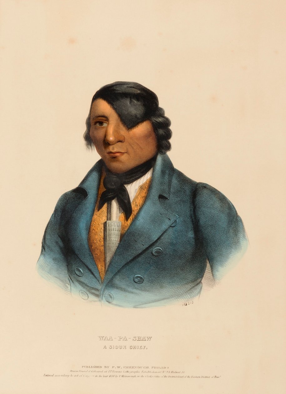 WAA-PA-SHAW. A SIOUX CHIEF, kirjasta History of the Indian Tribes of North America. tekijältä Charles Bird King