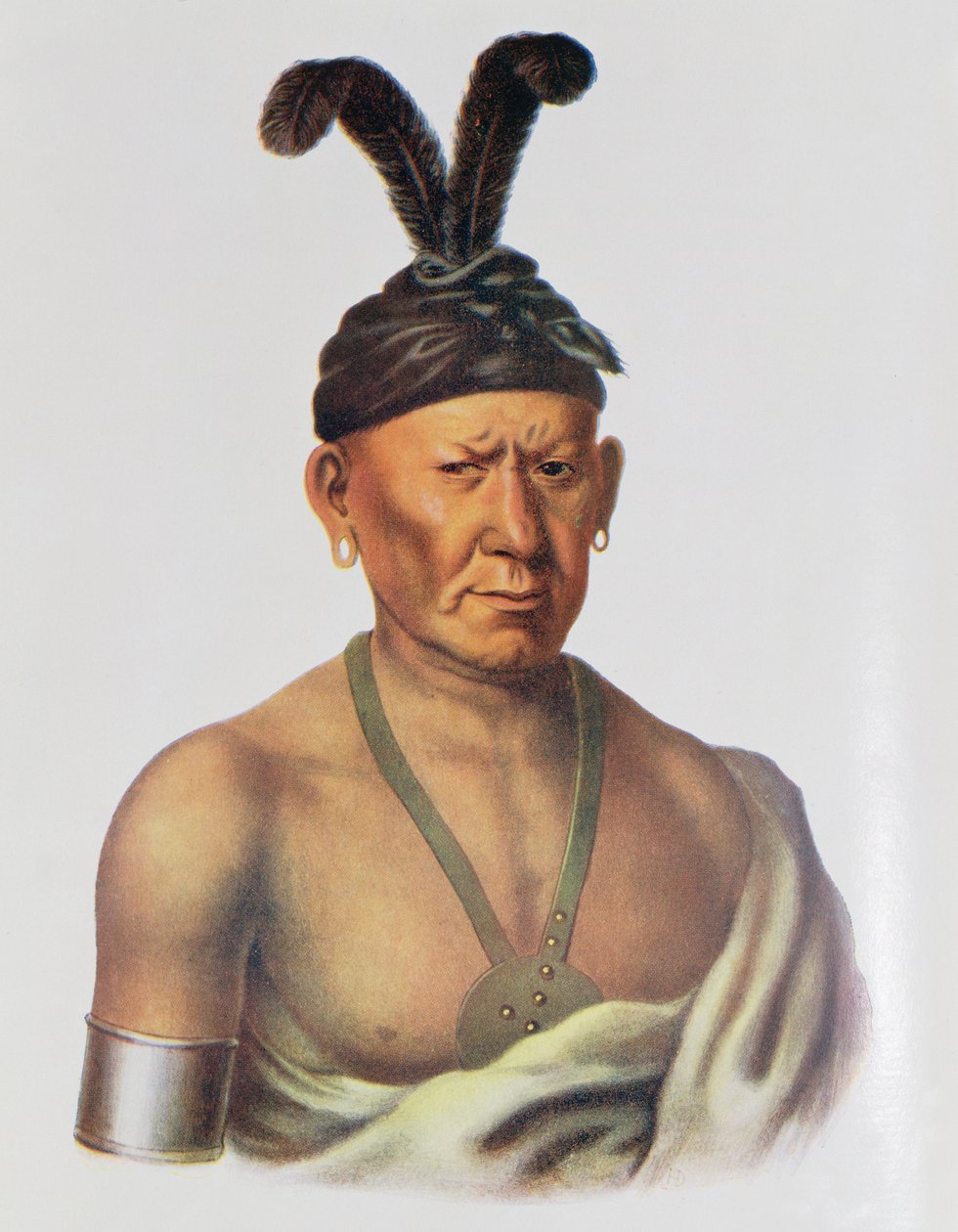 Wakechai eli "Kyyhöttävä kotka", saukkipäällikkö, kuvitus teoksesta "The Indian Tribes of North America, Vol.2", kirjoittaneet Thomas L. McKenney ja James Hall, julkaissut John Grant. tekijältä Charles Bird King