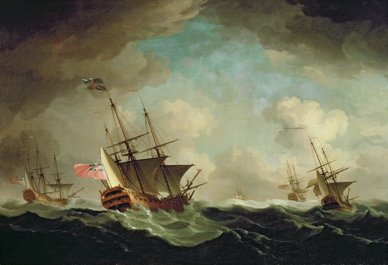 Laivue menossa tuuleen, noin 1750 (öljy kankaalle). tekijältä Charles Brooking
