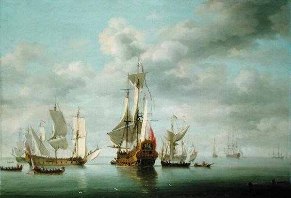 Sotalaivat Becalmed (öljy paneelissa) tekijältä Charles Brooking
