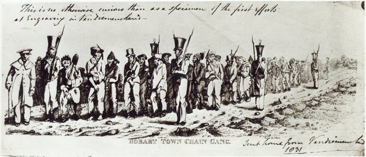 Hobart Town Chain Gang, n. 1831 tekijältä Charles Bruce