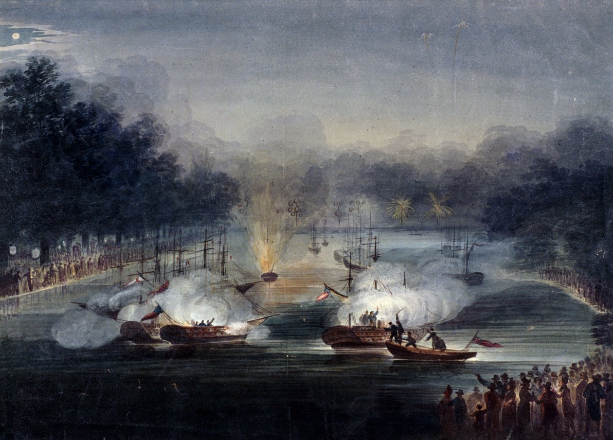 Näkymä huijaustaistelusta Serpentinellä, Hyde Park, Lontoo, 1814 tekijältä Charles Calvert