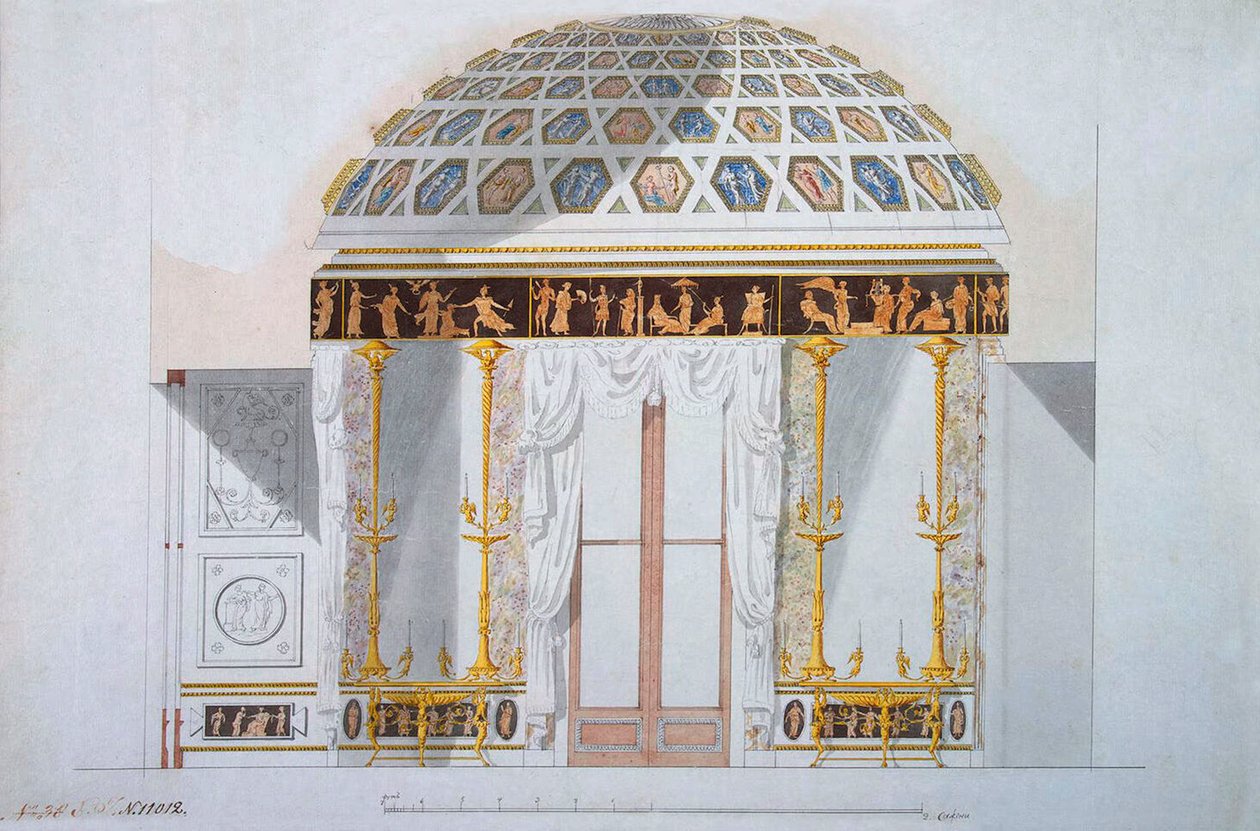 Suunnittelu Jaspis-kaappiin Tsarskoje Selon akaattipaviljonkiin, 1780-luku. tekijältä Charles Cameron